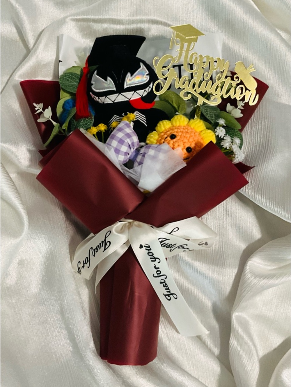 Marvel Black and Red Venom Plush graduation Bouquet Gift